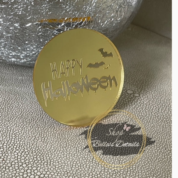 Happy Halloween Cupcake Topper/Gift Tags (Gold Mirror)