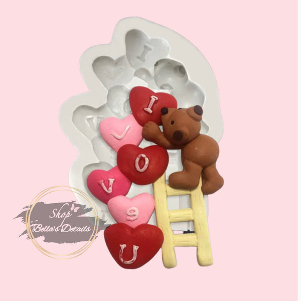 Bear with ladder and hearts mold